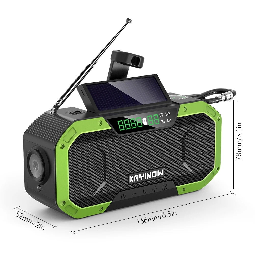 Portable Emergency Solar Hand Crank Radio 5000mAh Power Bank Cranker Flash Light Camping Radio