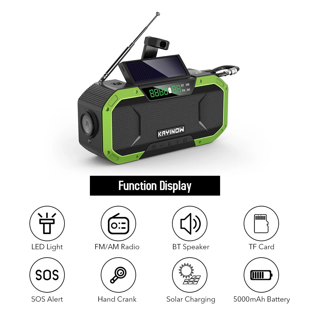Portable Emergency Solar Hand Crank Radio 5000mAh Power Bank Cranker Flash Light Camping Radio