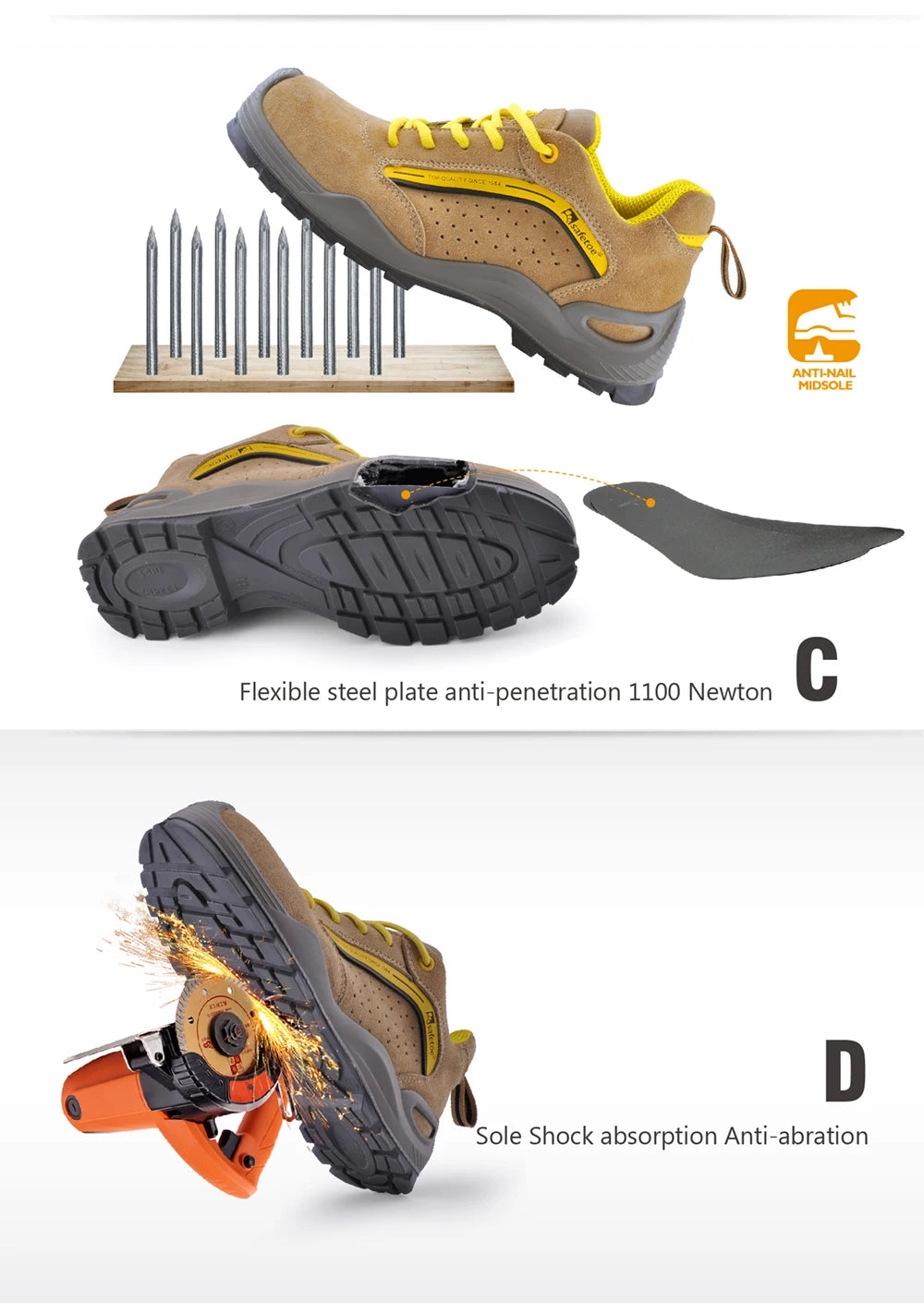 SAFETOE Mens Safety Shoes Breathable Sports With Steel
