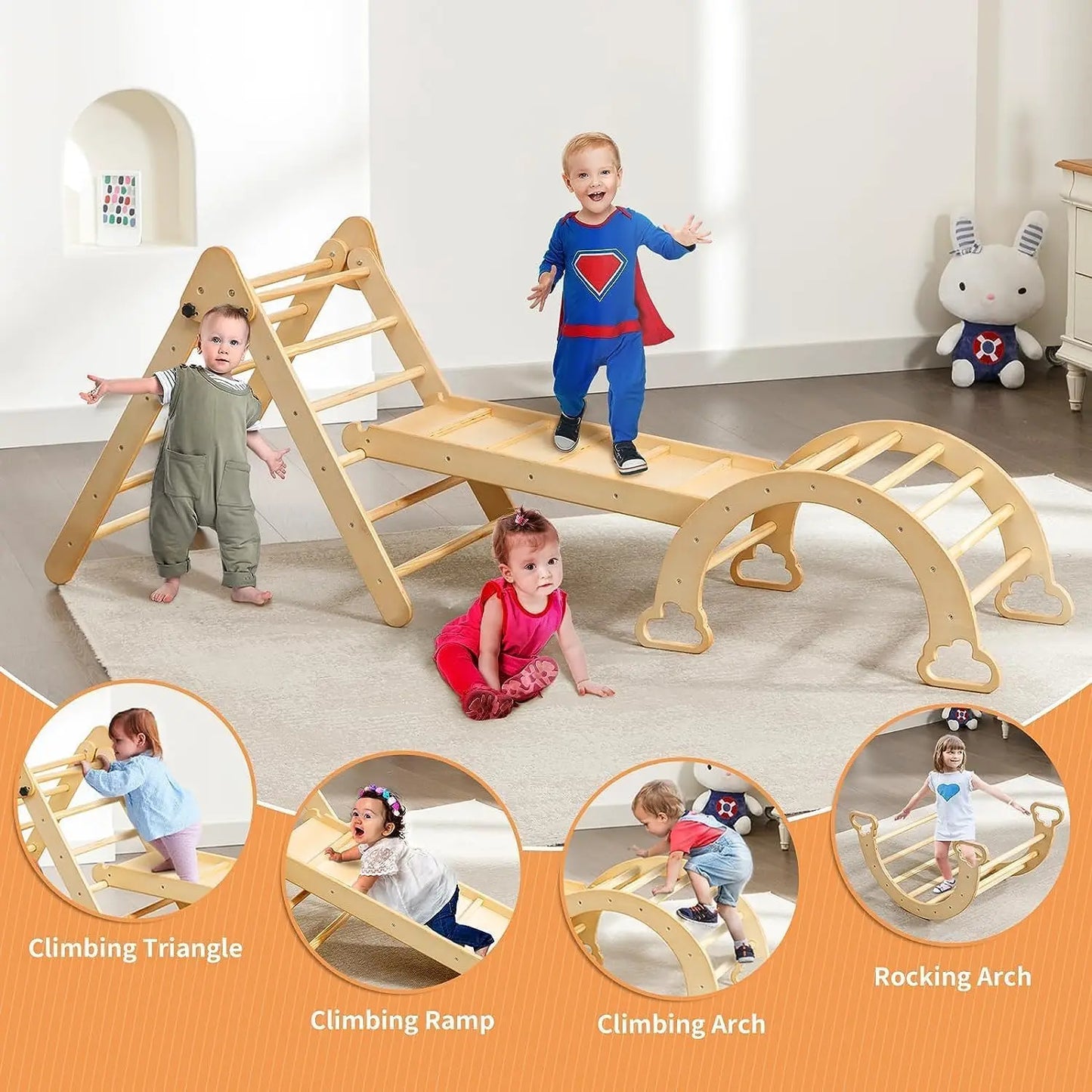 5 in 1 Pikler Triangle Set Wooden Montessori Climbing Set