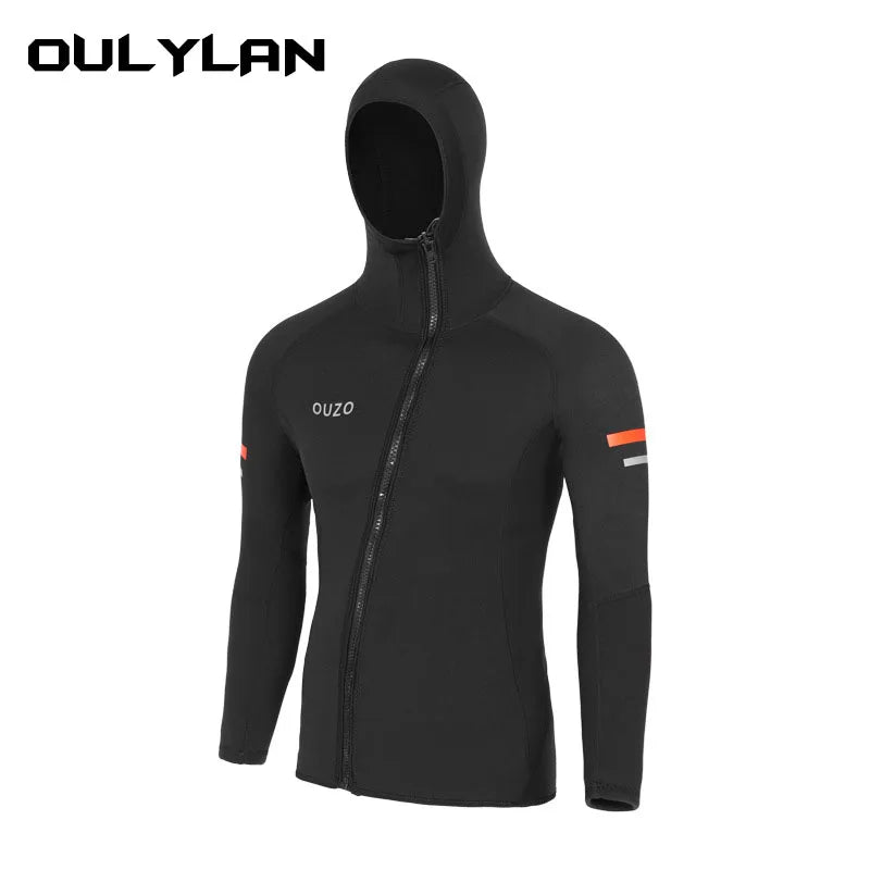 Men's 1.5mm Wetsuit Diving Jacket with Hood Front Zip Surfing Suit