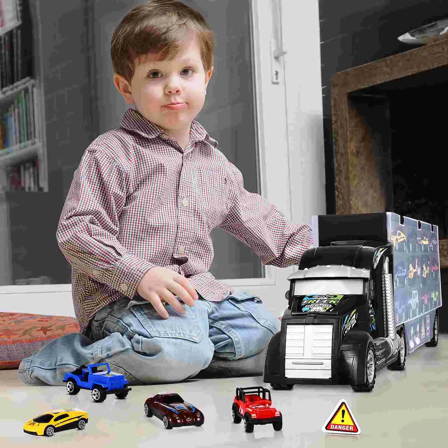 Toy For Kids iBaseToy Kids Carrier Truck Toy Set Small Vehicles Helicopters Transport Truck