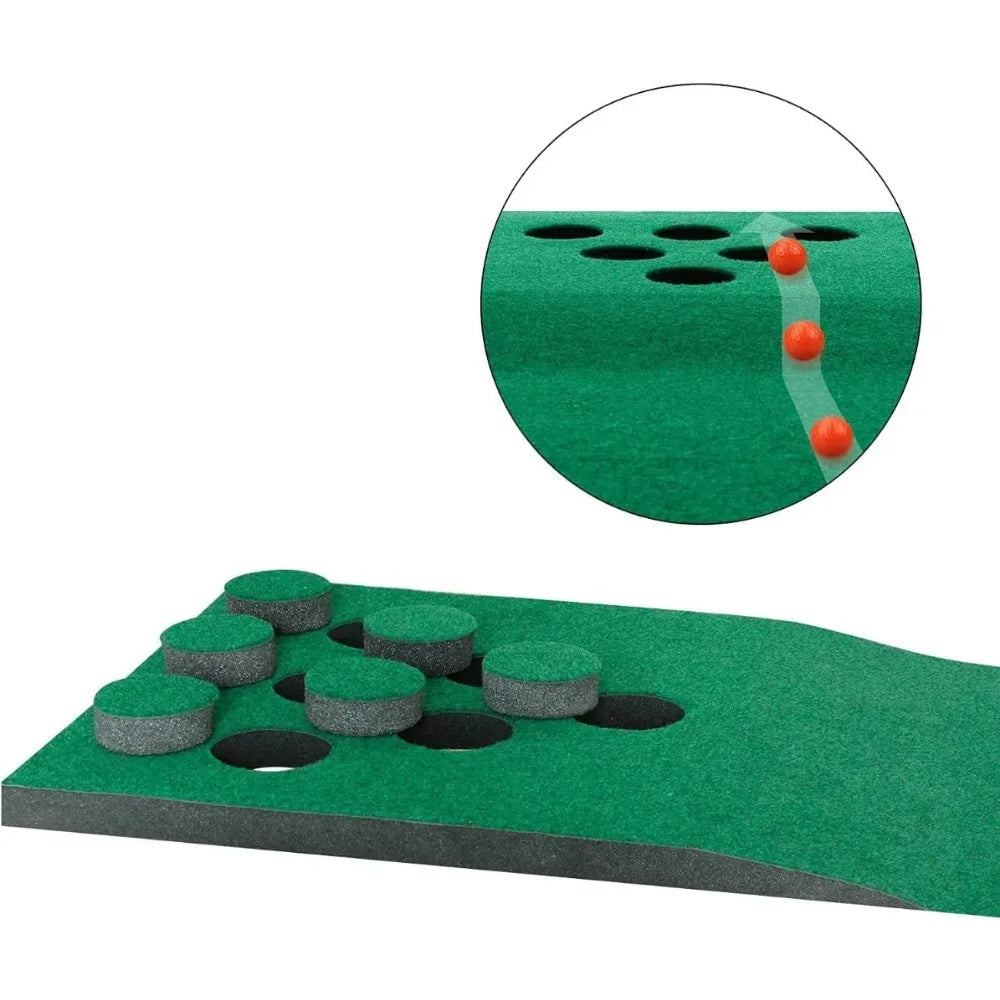 Golf Pong Mat Game Set Green Mat,Golf Putting Mat with 2 Putters, 6 Golf Balls,