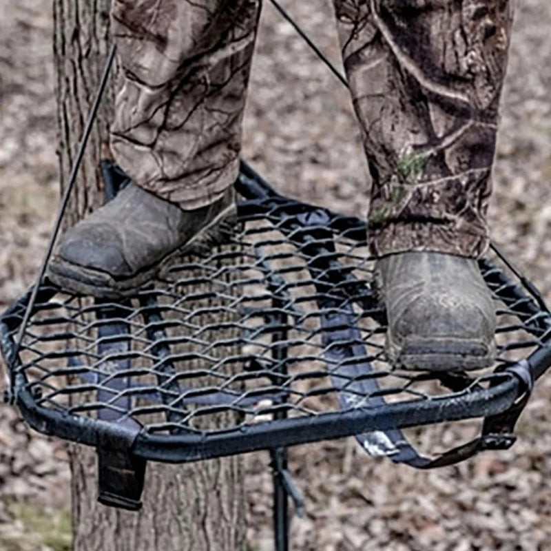 Durable Compact Steel Tree Stand with 21 by 27 Inch Platform Adjustable Seat
