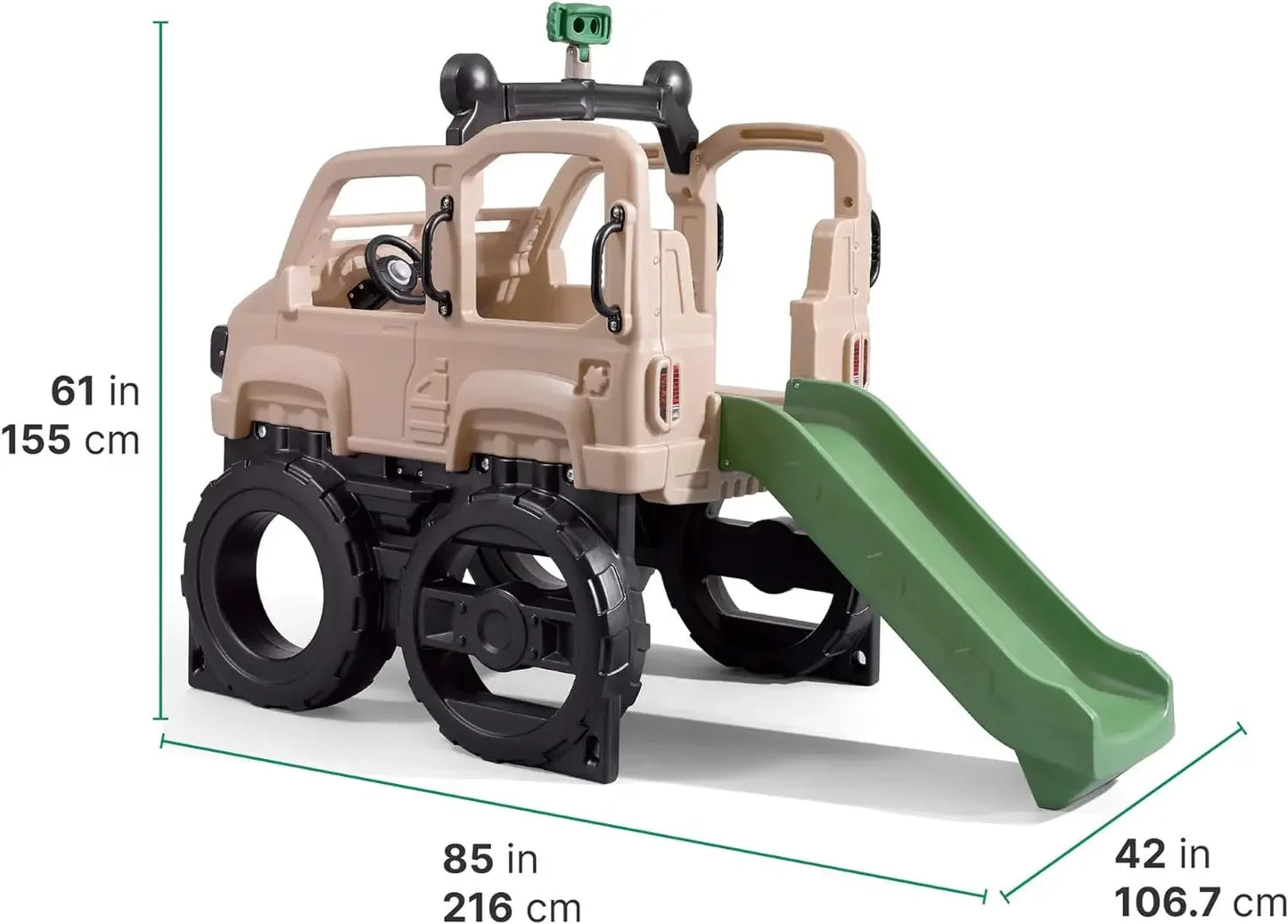 Safari Truck Climber Playset for Kids, Slide, Climbing Wall, Steering Wheel, and Binoculars,