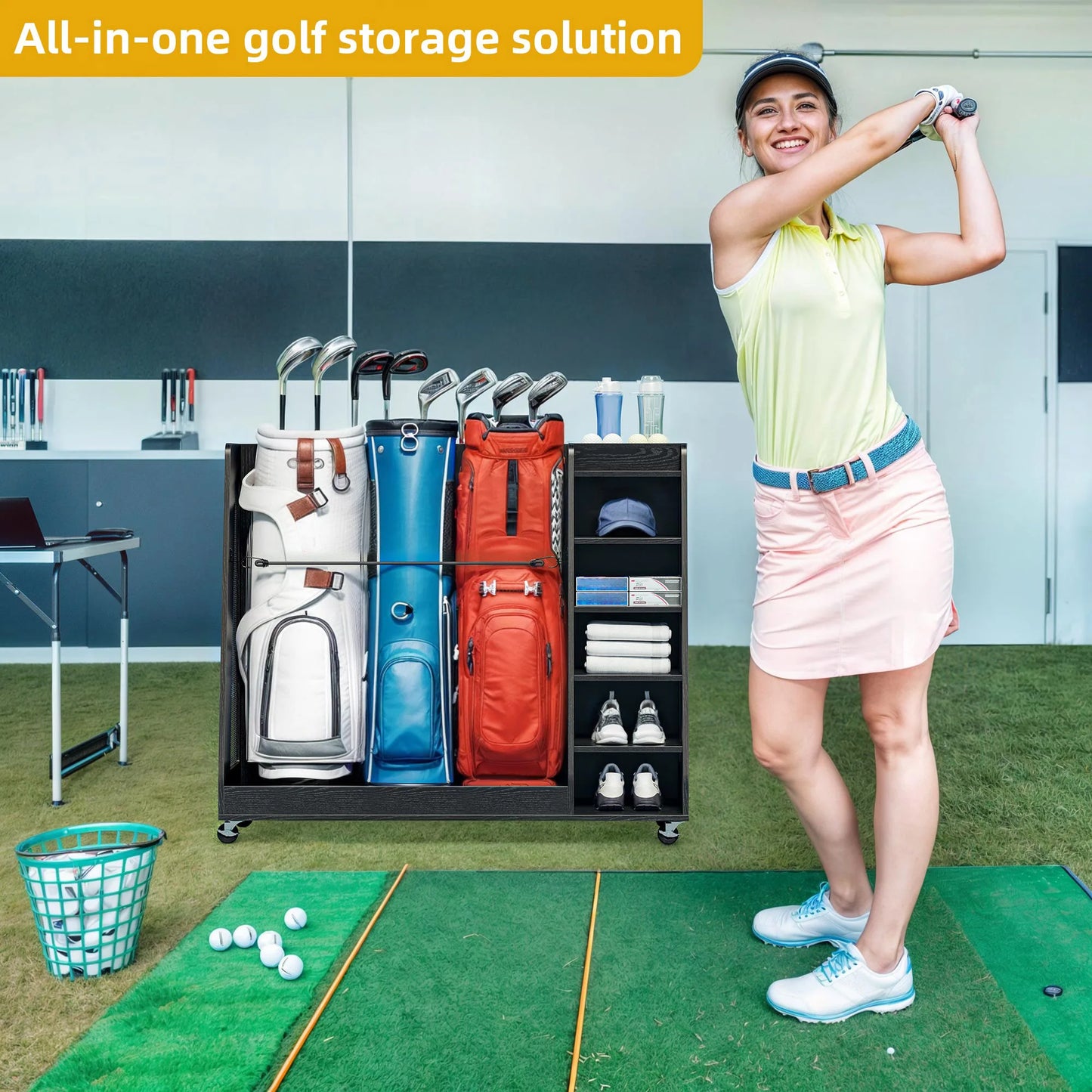 Wooden Large Golf Bag Storage Rack Holder