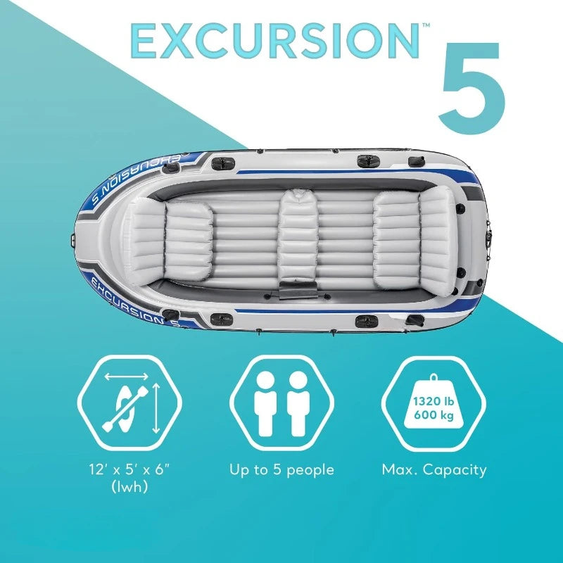 Excursion Inflatable Boat Series:Deluxe 54in Boat Oars and High-Output Pump