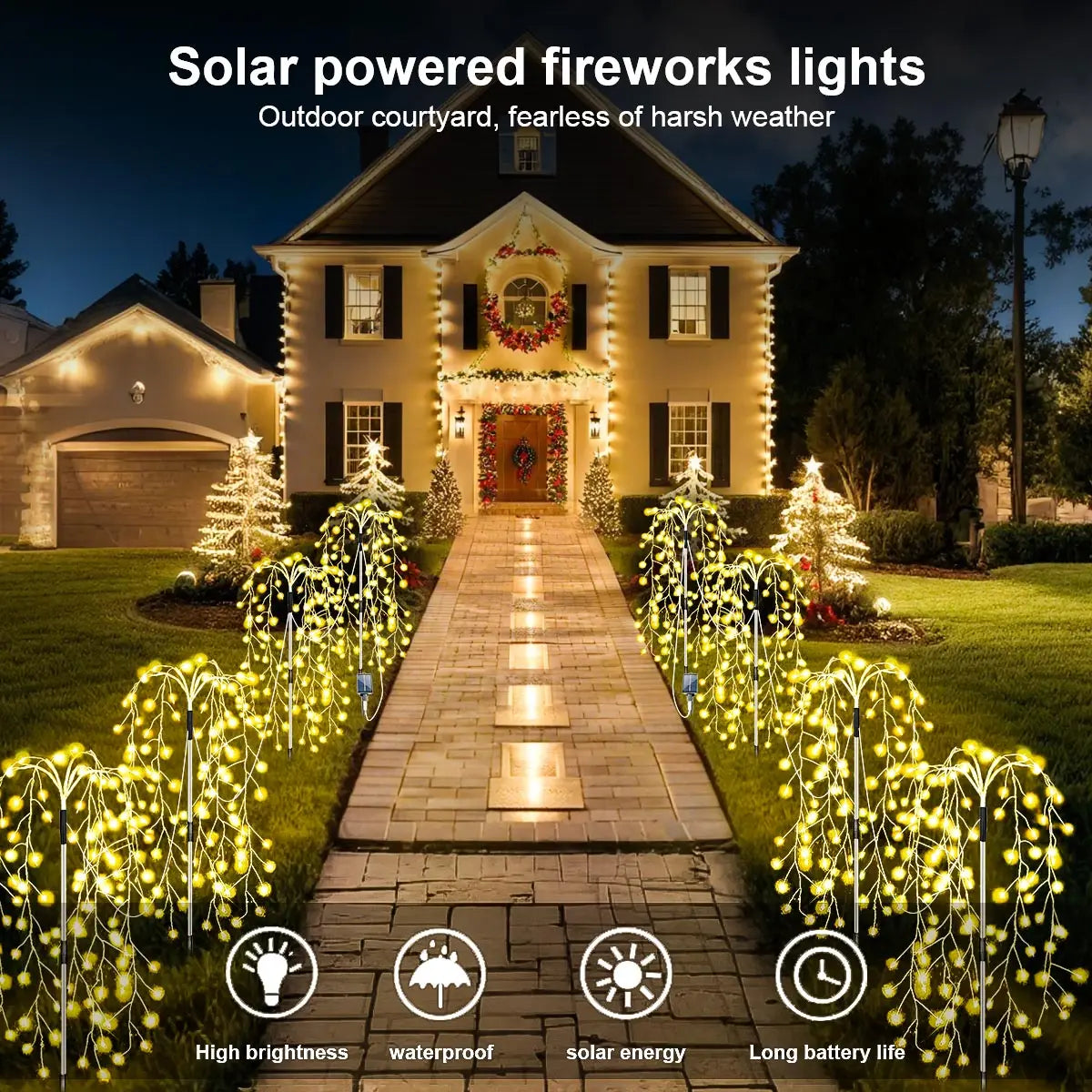 4Pack 680LED Christmas Solar Firecracker Fireworks Lights Outdoor Yard