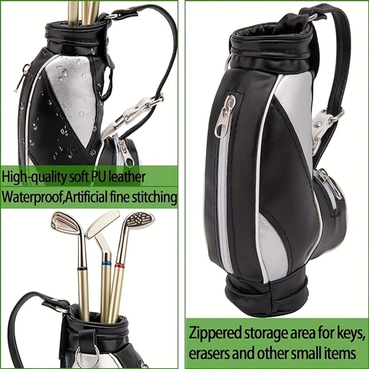Creative Golf Gift Bag Pen Holder, PU & Zinc Alloy, with 3 Pens, Golf Office Gift Table Accessories, Great for Birthday & Novelt