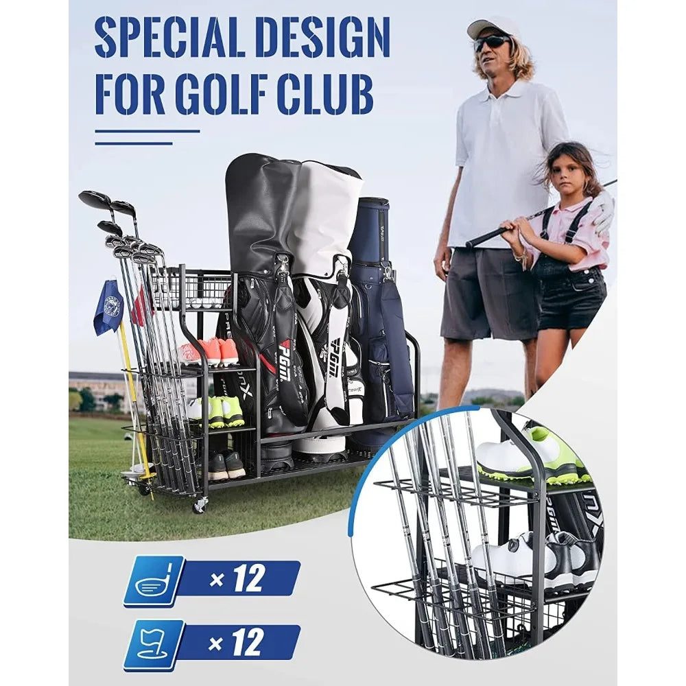 Golf Storage Garage Organizer, Golf Bag Storage Stand and Other Golfing Equipment Rack