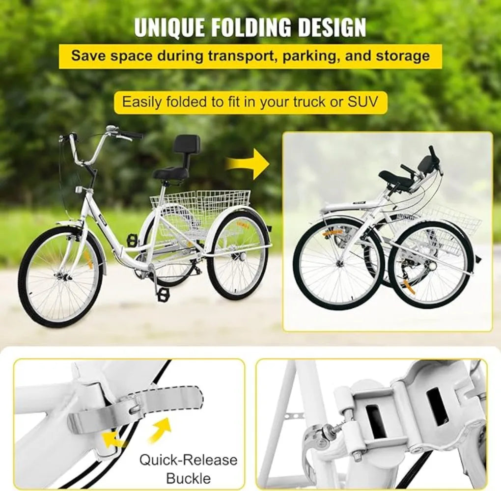 Tricycle Adult 26’’ 3 Wheel Bikes for Adults Three Wheel Bike
