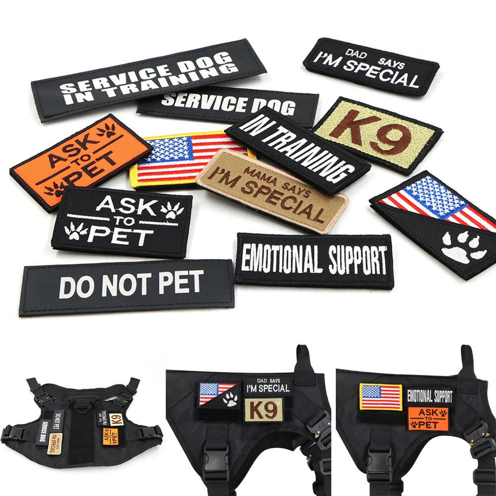 Military Large Dog Harness Collar Leash Bags Patches