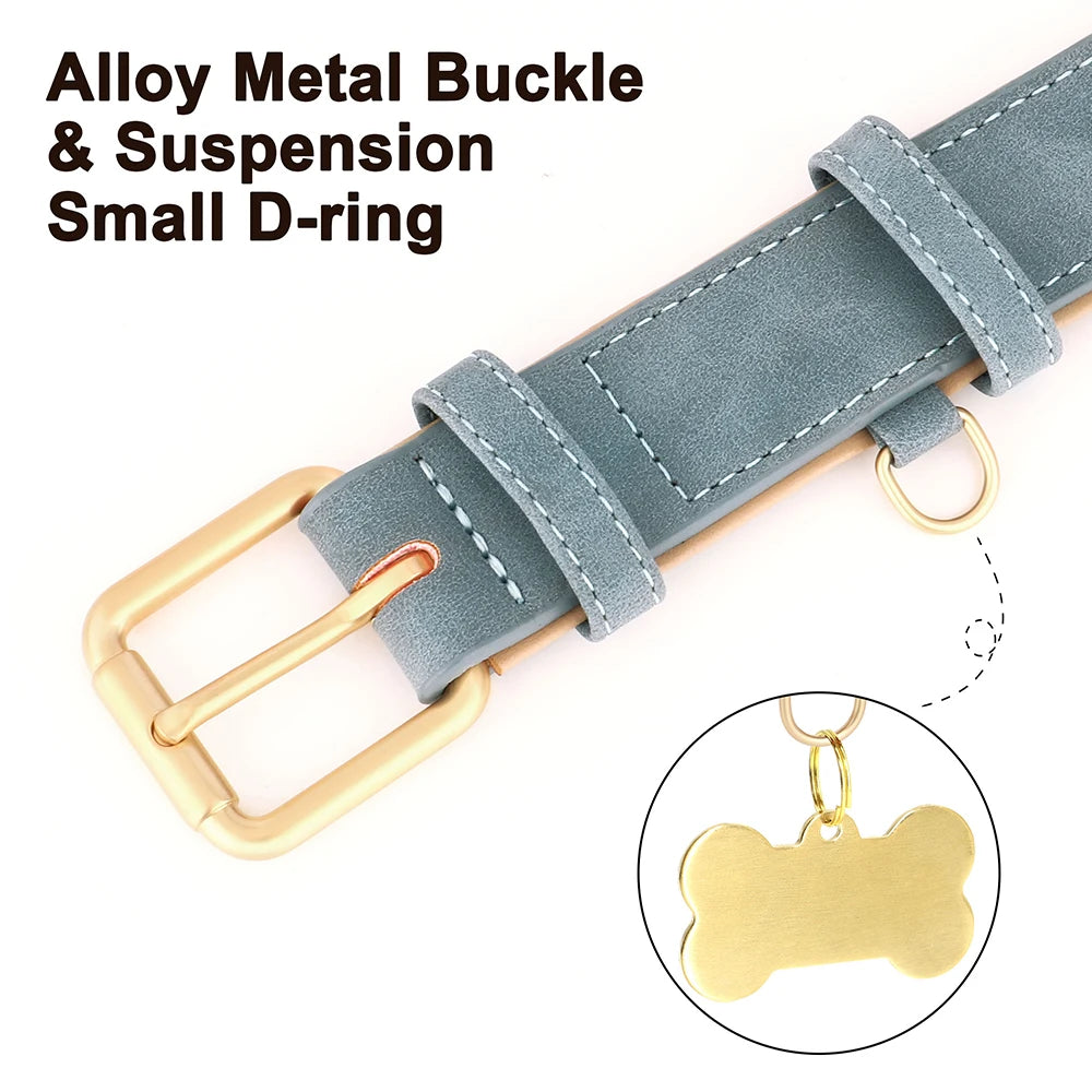New Soft Padded Personalized PU Leather Dog Collar with Free Engraved ID