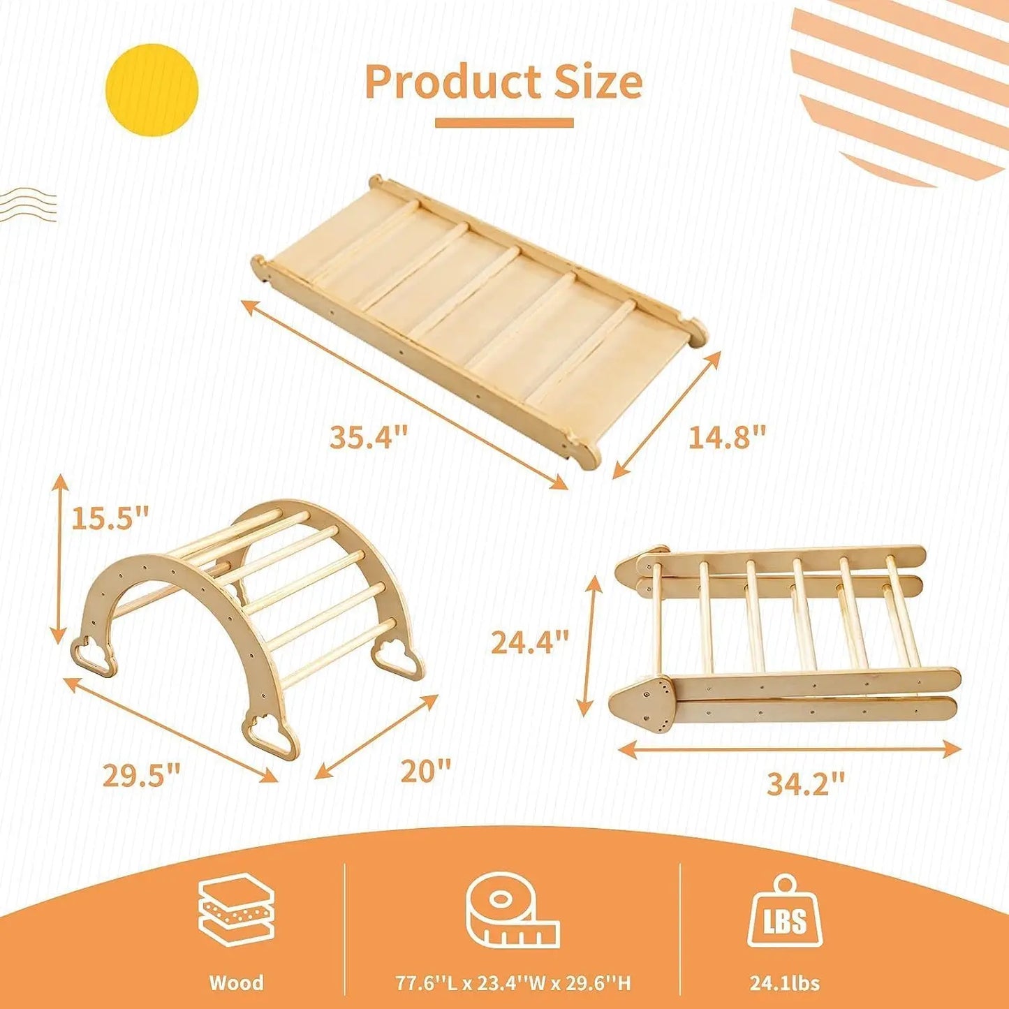 5 in 1 Pikler Triangle Set Wooden Montessori Climbing Set