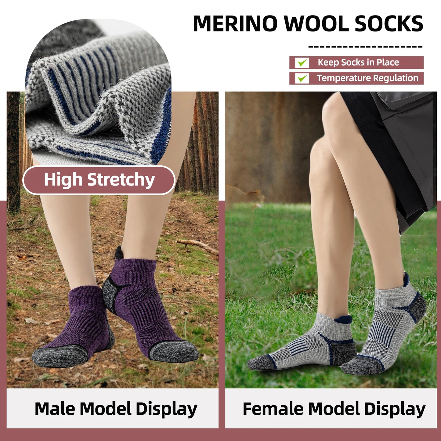 6 Pairs Men Women Merino Wool Ankle Hiking Running Socks