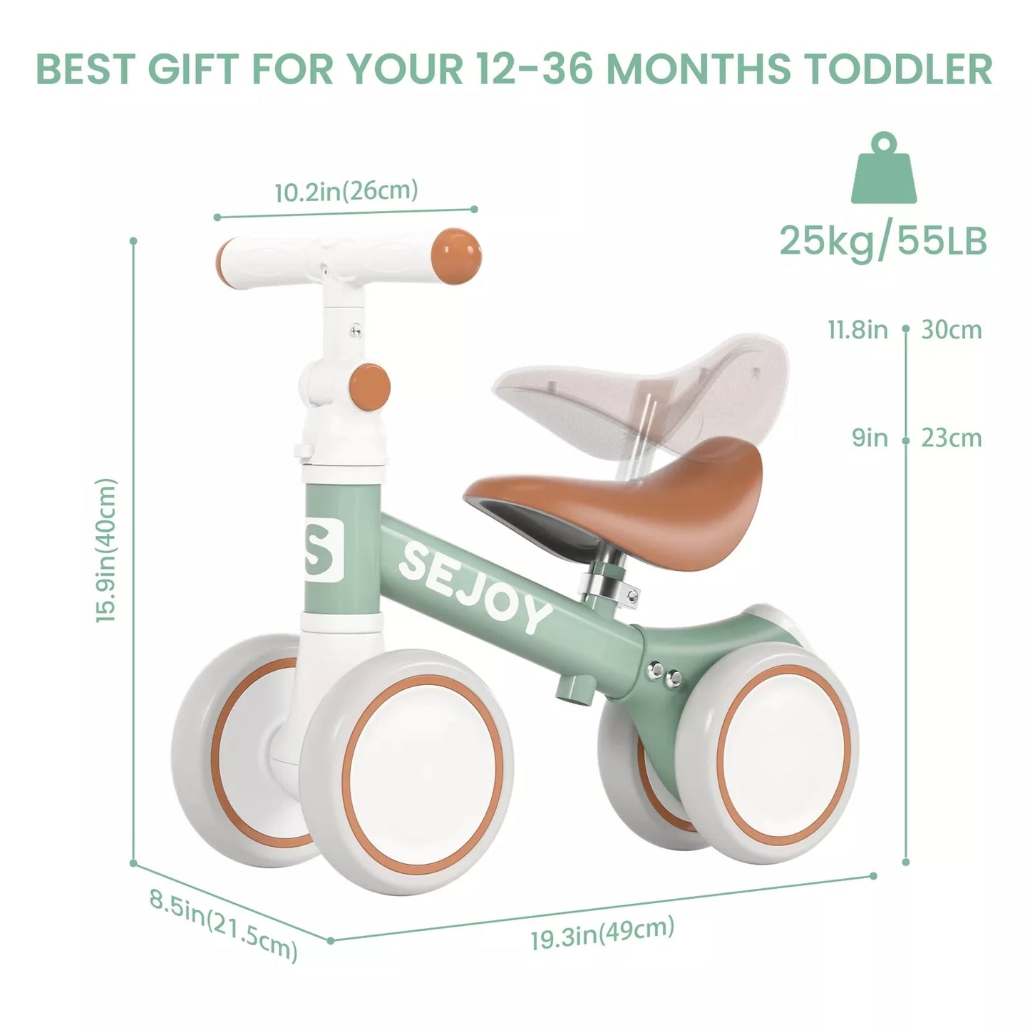 SEJOY Baby Balance Bike 4 Wheels Toddler Walker Bicycle