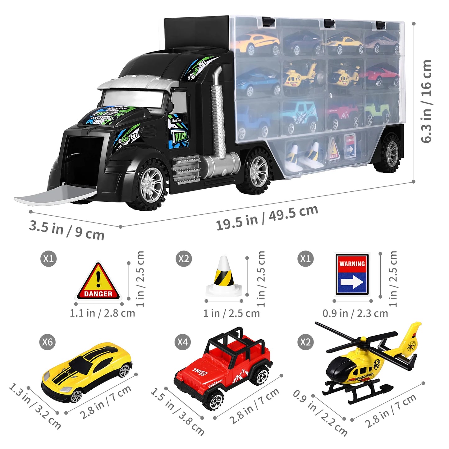 Toy For Kids iBaseToy Kids Carrier Truck Toy Set Small Vehicles Helicopters Transport Truck