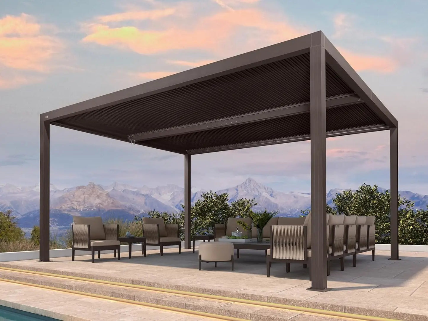 Louvered Pergola 12' × 16' Outdoor Hardtop Gazebo Sun Shade with Adjustable Canopy