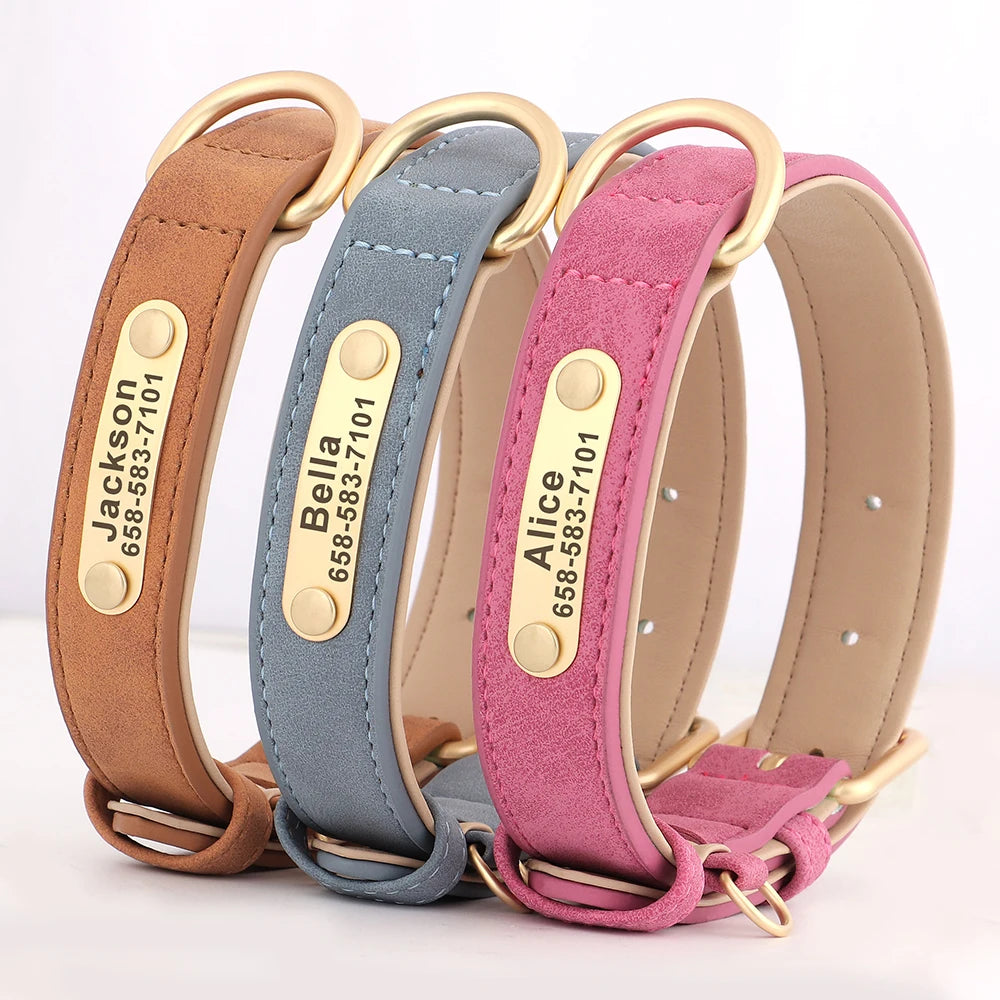 New Soft Padded Personalized PU Leather Dog Collar with Free Engraved ID
