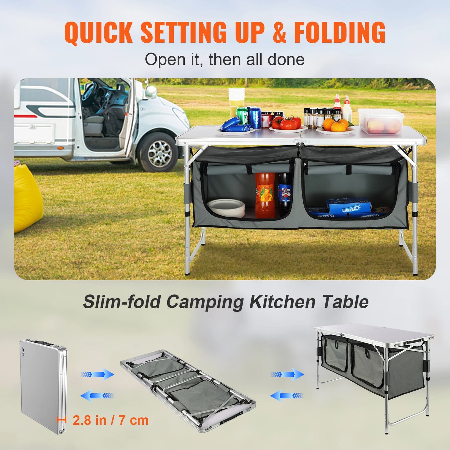 VEVOR Folding Picnic Table Kitchen Camping Cupboards Aluminum Suitcase