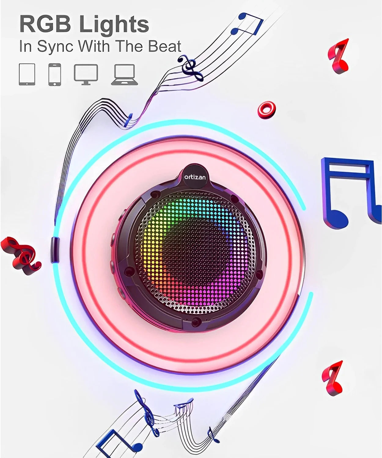 2024 Bluetooth Speaker with RGB Light, IPX7 Waterproof Portable Shower Speaker w/HD Sound