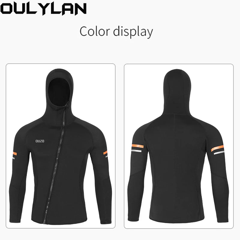Men's 1.5mm Wetsuit Diving Jacket with Hood Front Zip Surfing Suit