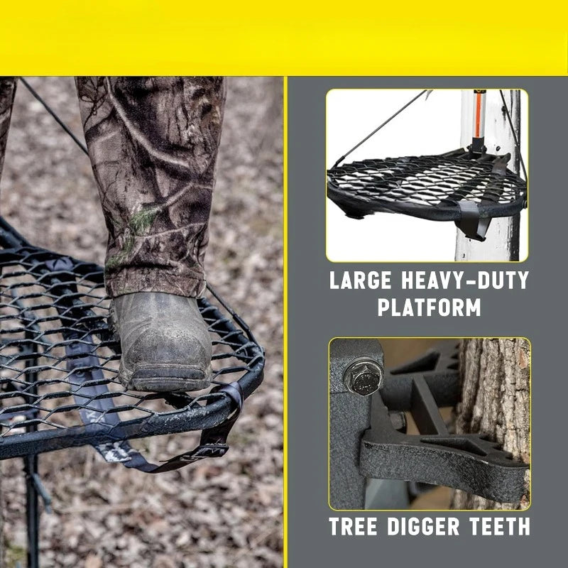 Durable Compact Steel Tree Stand with 21 by 27 Inch Platform Adjustable Seat