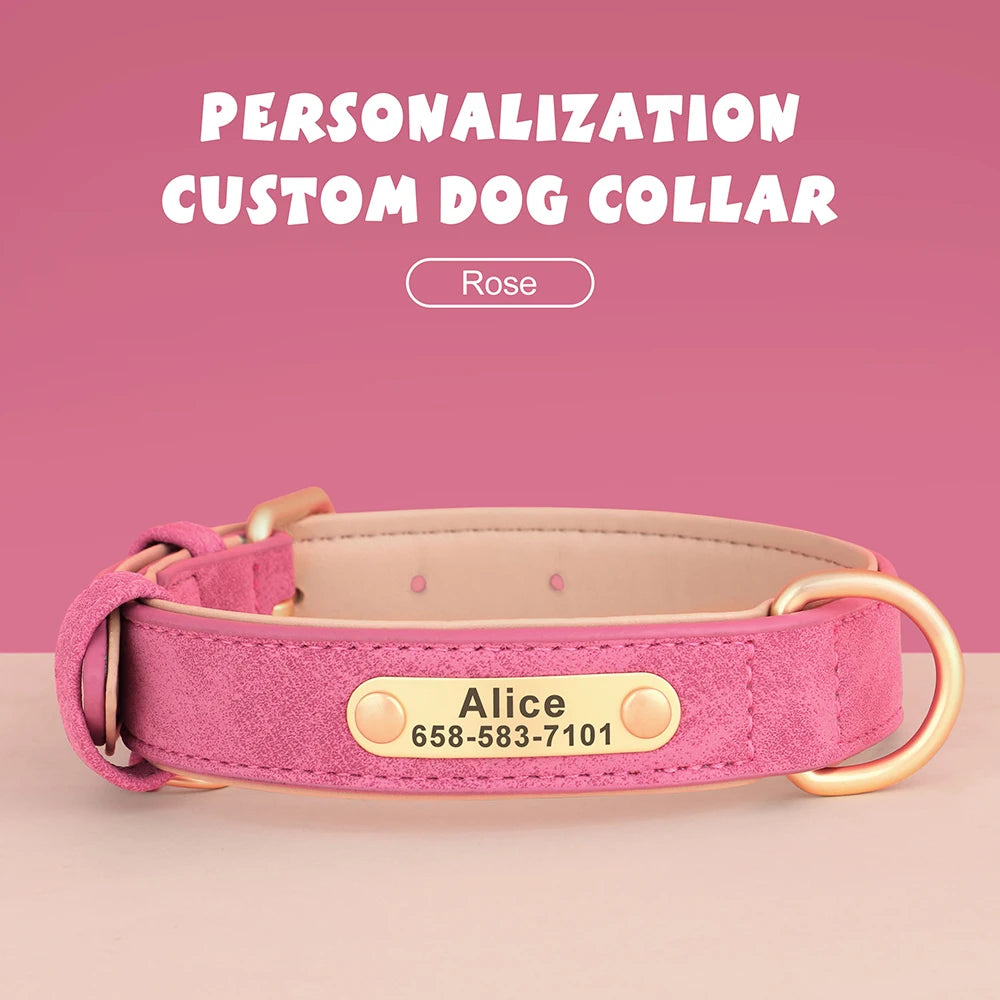 New Soft Padded Personalized PU Leather Dog Collar with Free Engraved ID