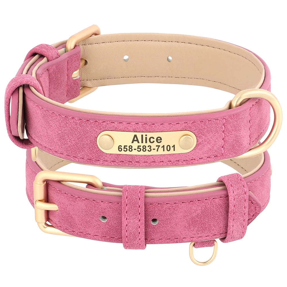 New Soft Padded Personalized PU Leather Dog Collar with Free Engraved ID