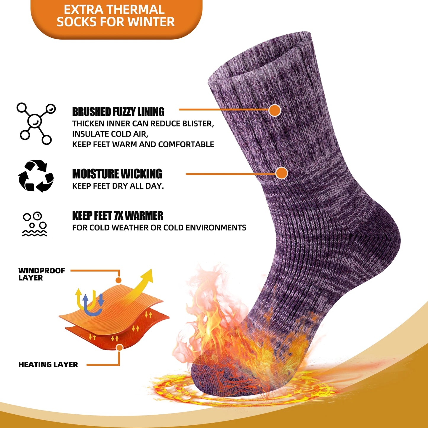 3 Pairs of Wool Warm Winter Socks Hiking Socks