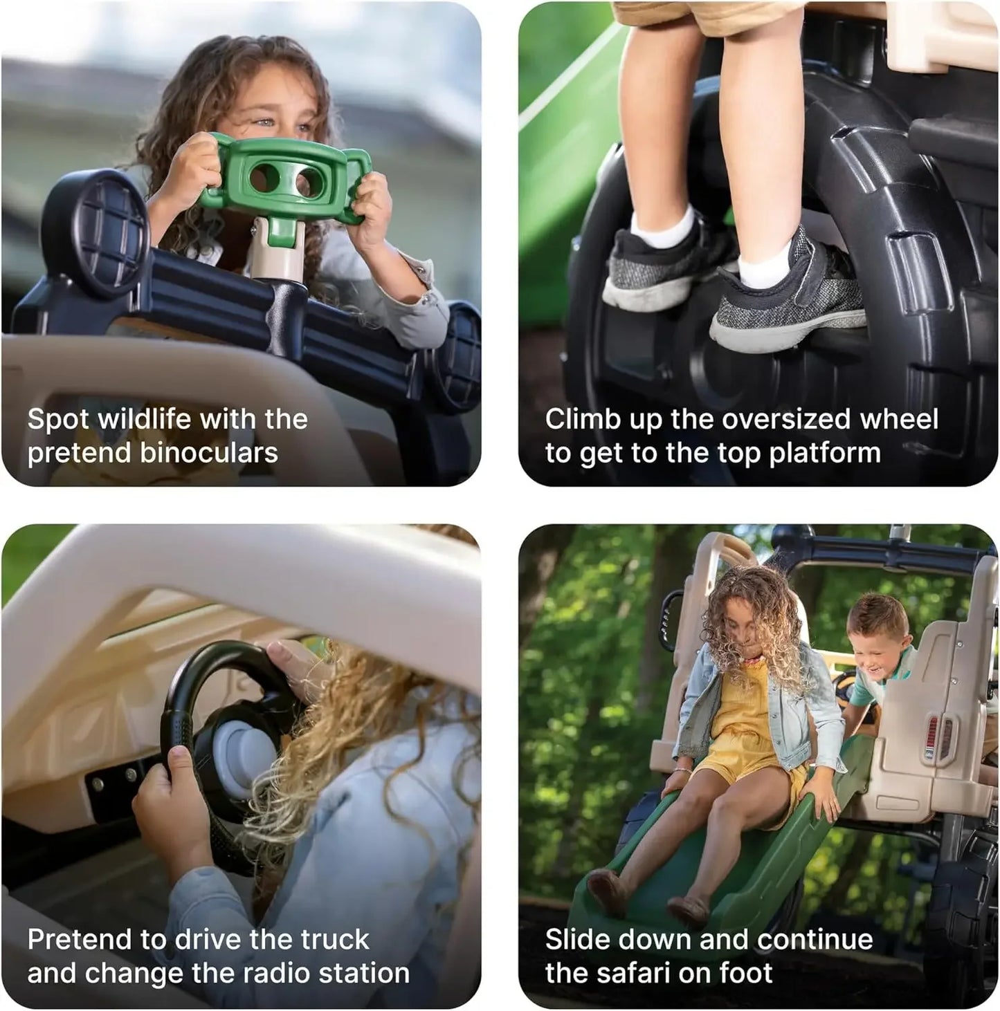 Safari Truck Climber Playset for Kids, Slide, Climbing Wall, Steering Wheel, and Binoculars,
