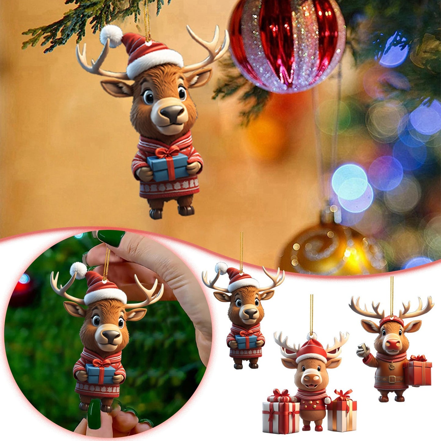 Christmas Cartoon Deer Hanging Ornament Christmas Tree Pendant