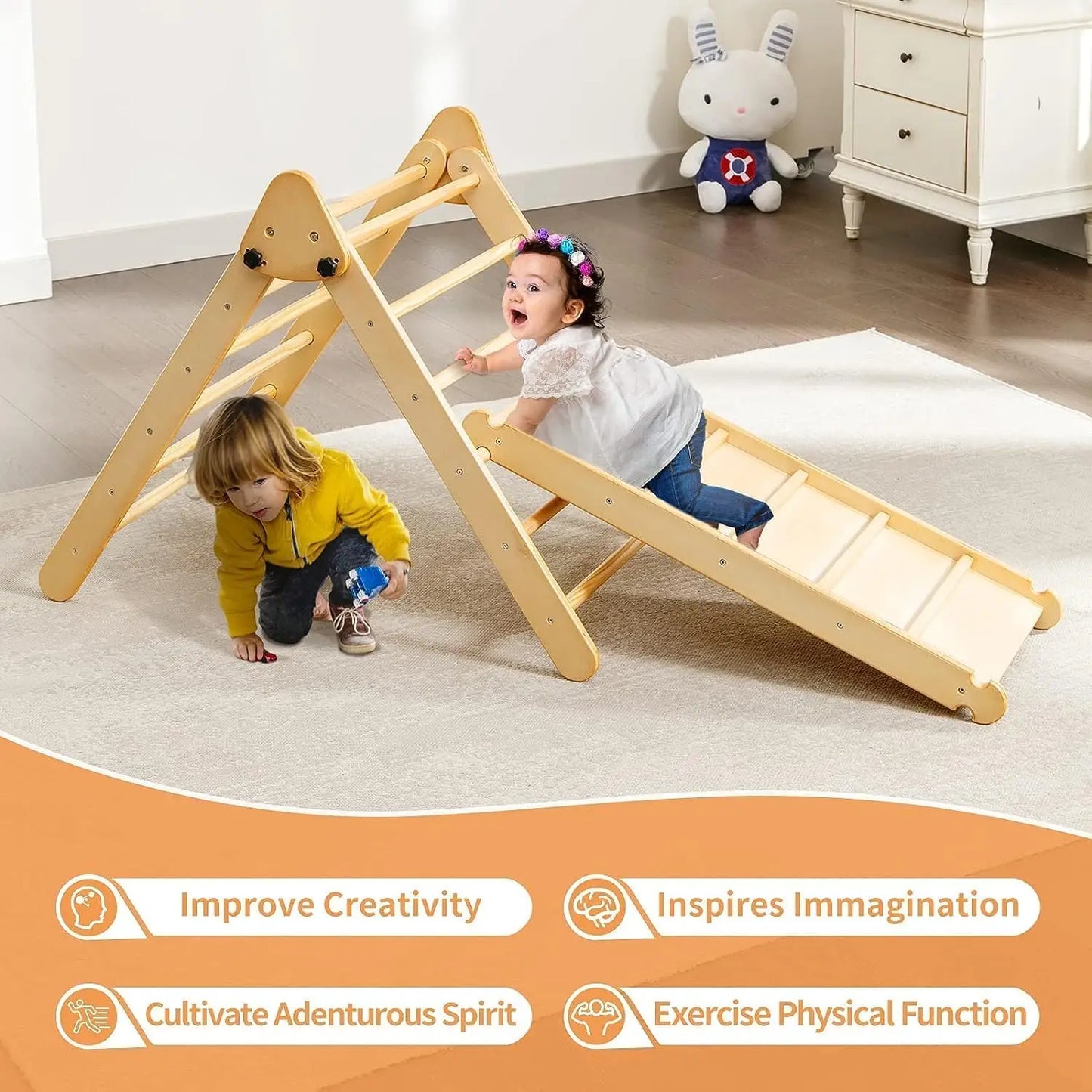 5 in 1 Pikler Triangle Set Wooden Montessori Climbing Set