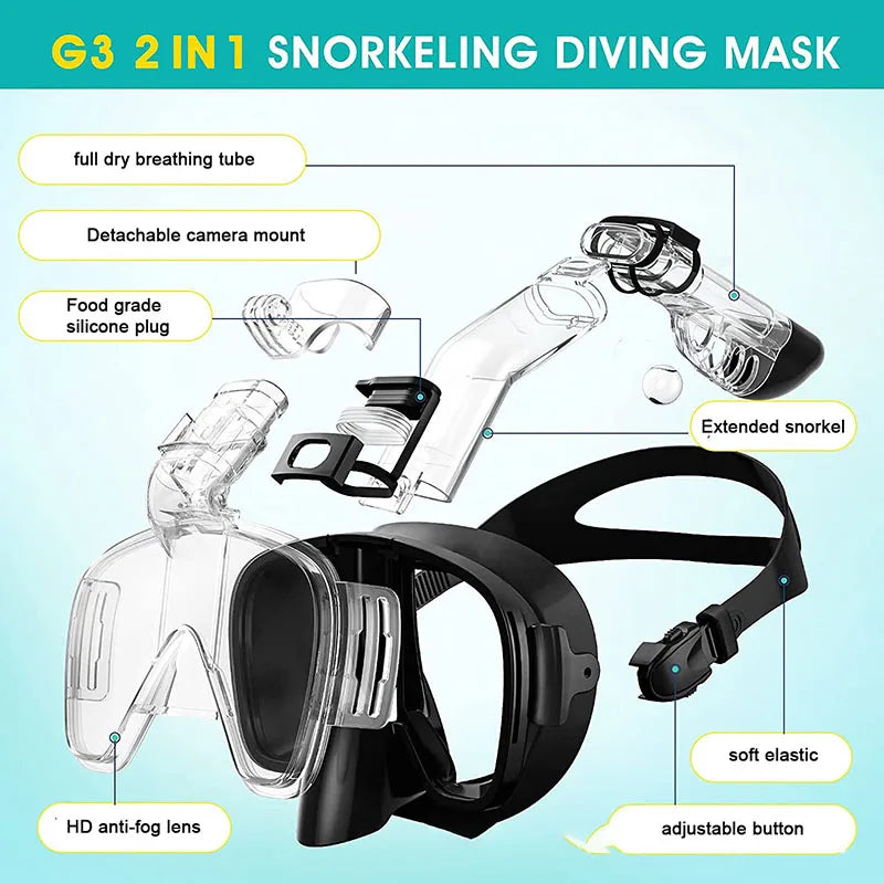 Snorkel Mask Foldable Anti-Fog Diving Mask with Full Dry Top System Swim Snorkeling Gear