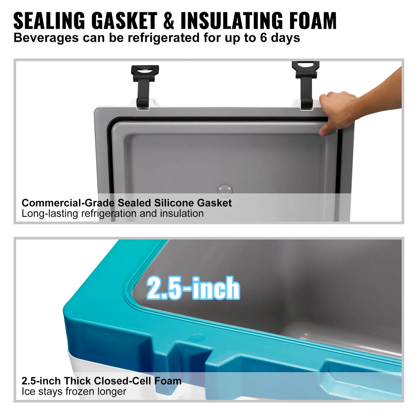 Insulated Portable Cooler, 52 qt, Holds 50 Cans, Ice Retention Hard Cooler