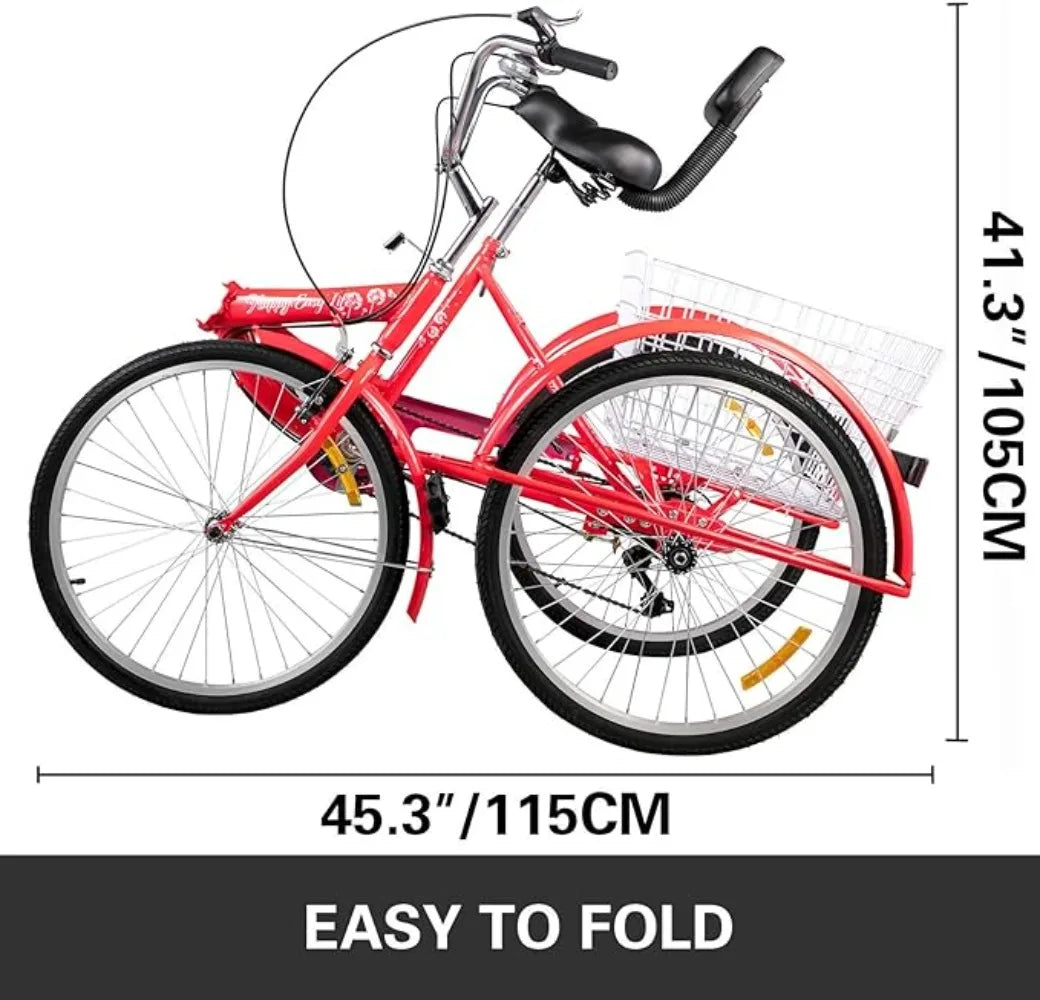 Tricycle Adult 26’’ 3 Wheel Bikes for Adults Three Wheel Bike