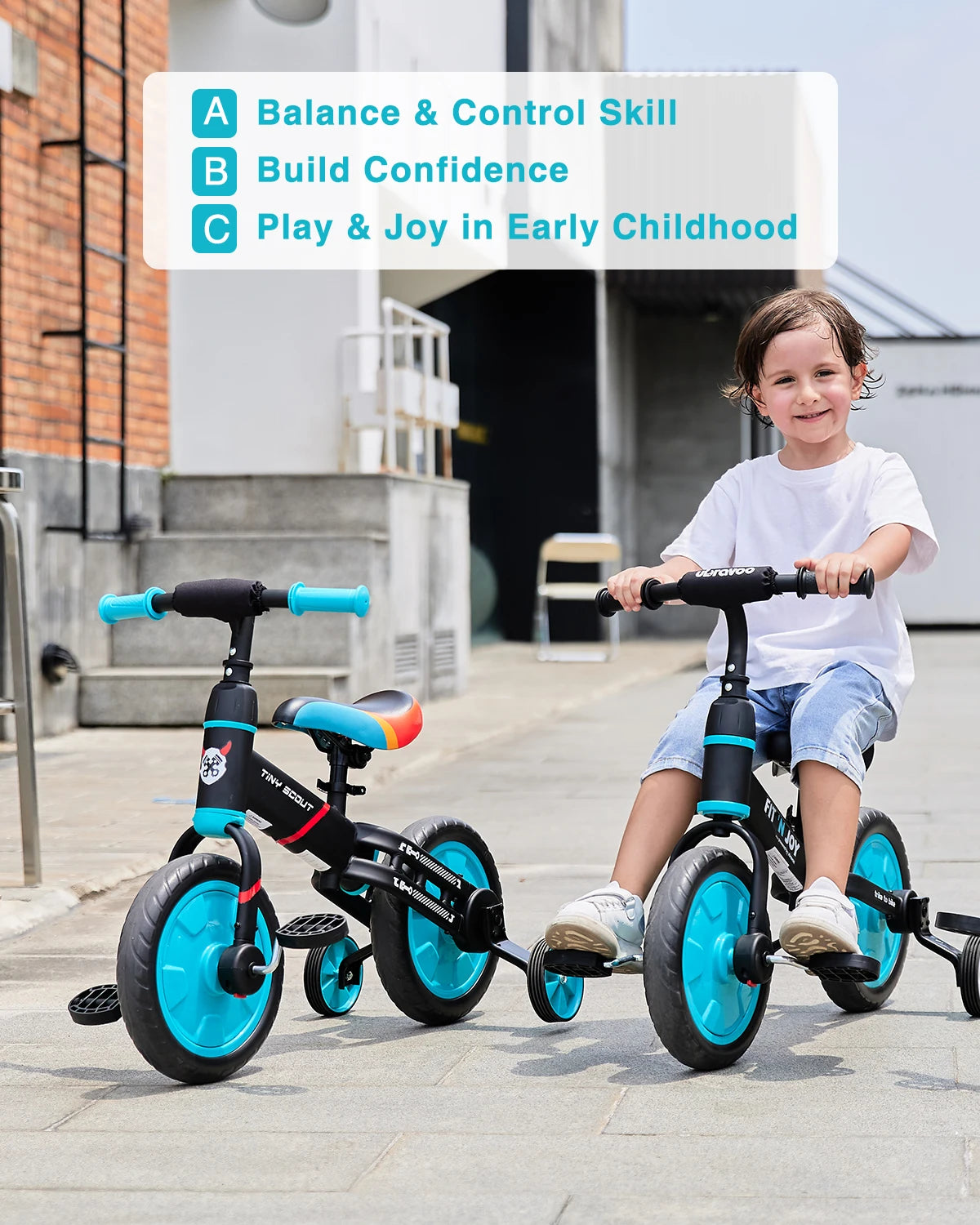 Tiny Scout Balance Bike 3 4 5 Years , 4-in-1 with Optional Support Wheels