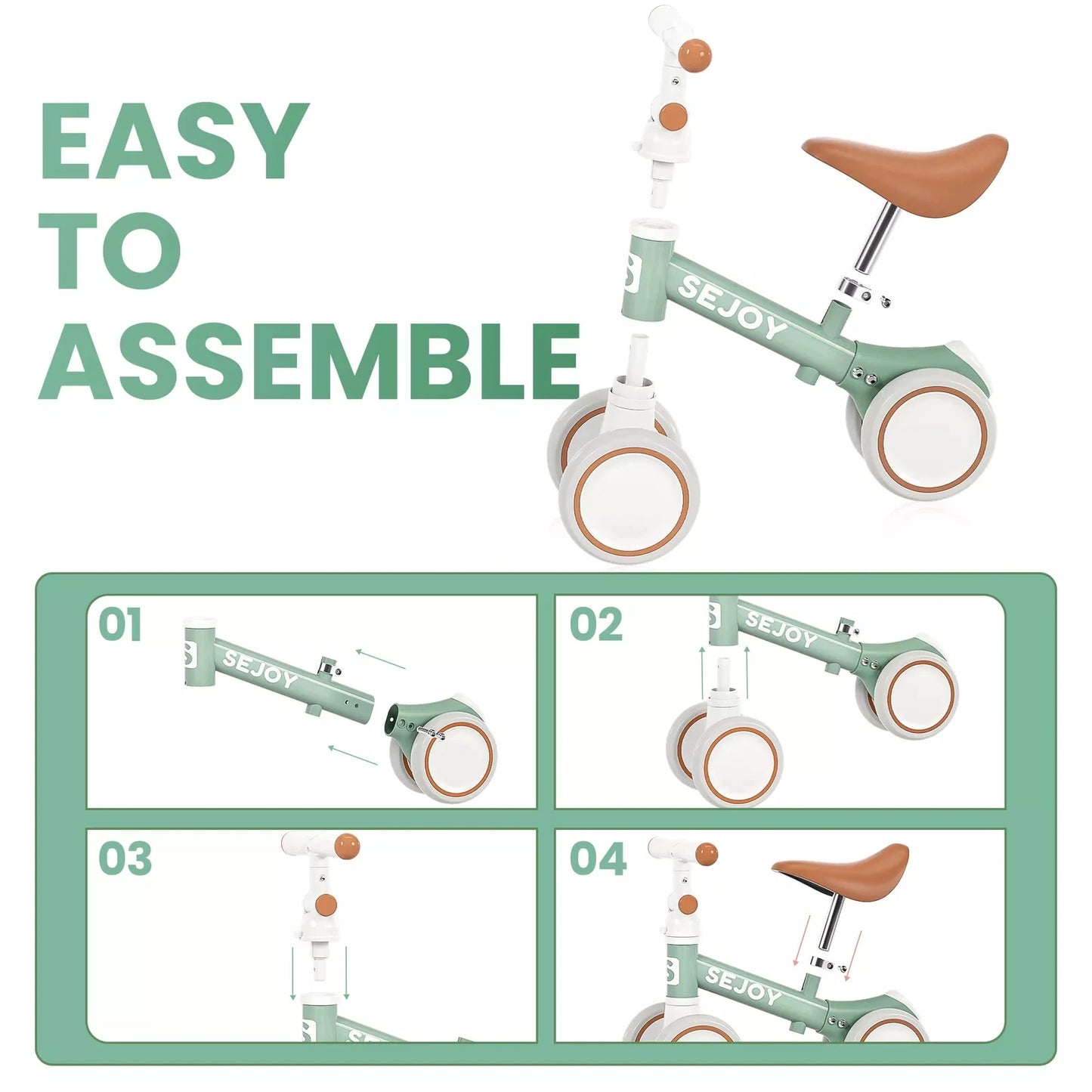 SEJOY Baby Balance Bike 4 Wheels Toddler Walker Bicycle