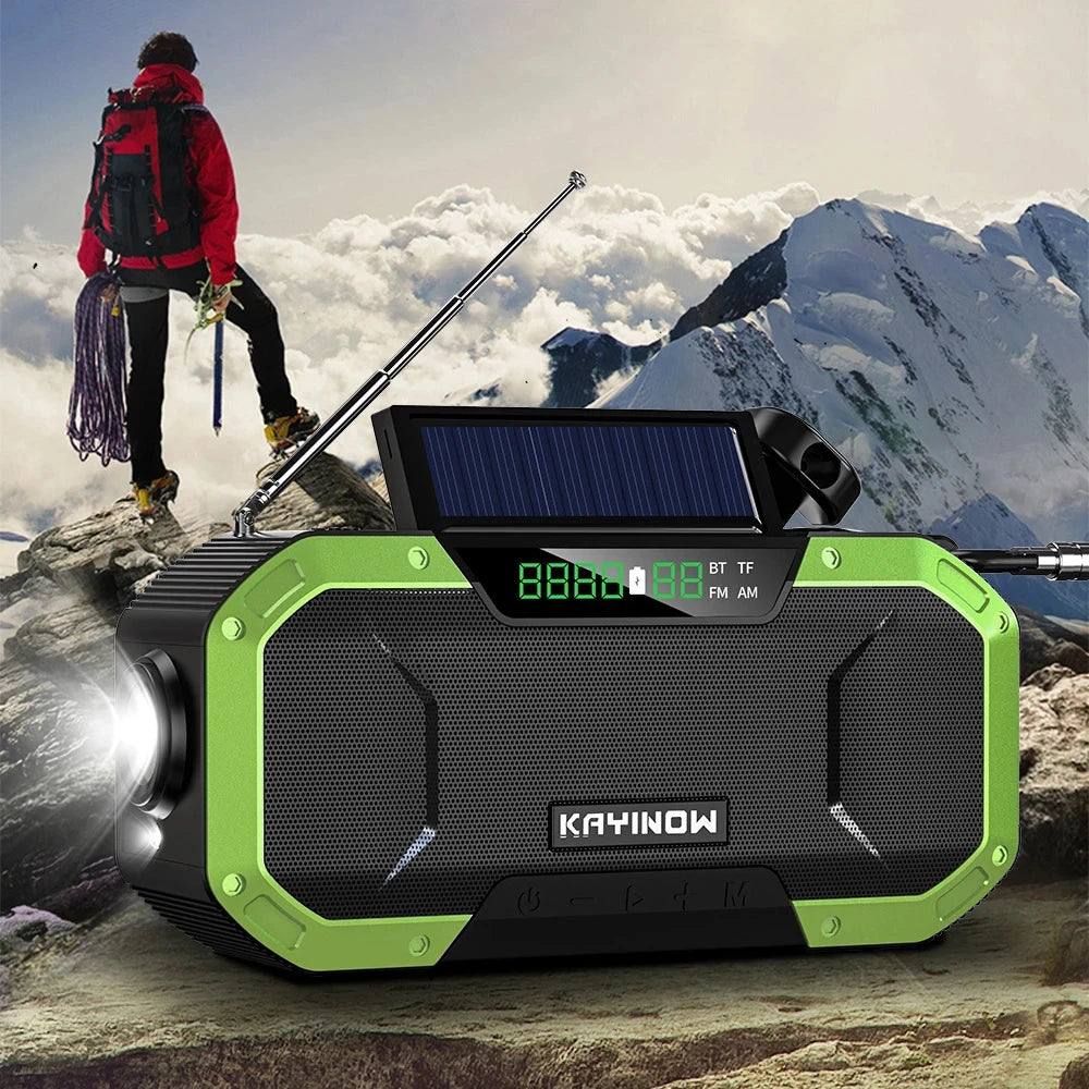 Portable Emergency Solar Hand Crank Radio 5000mAh Power Bank Cranker Flash Light Camping Radio