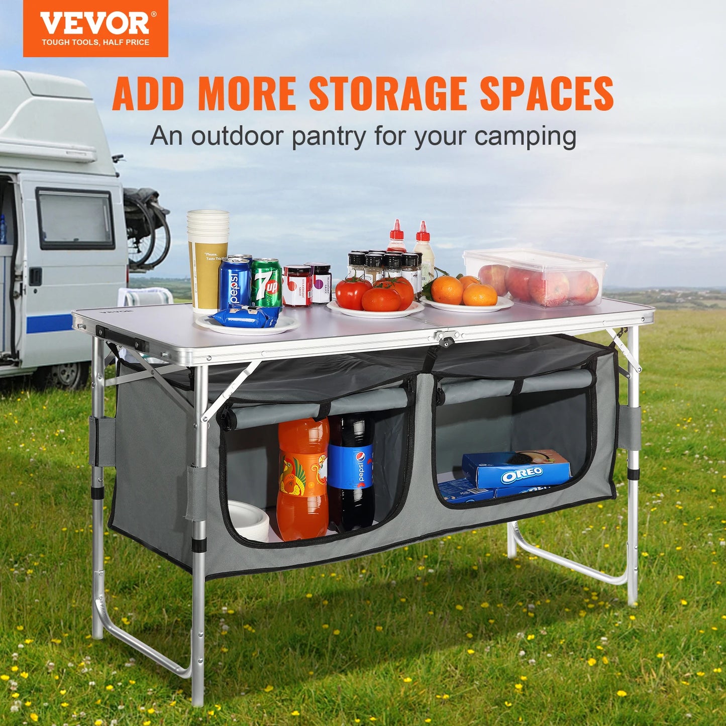 VEVOR Folding Picnic Table Kitchen Camping Cupboards Aluminum Suitcase