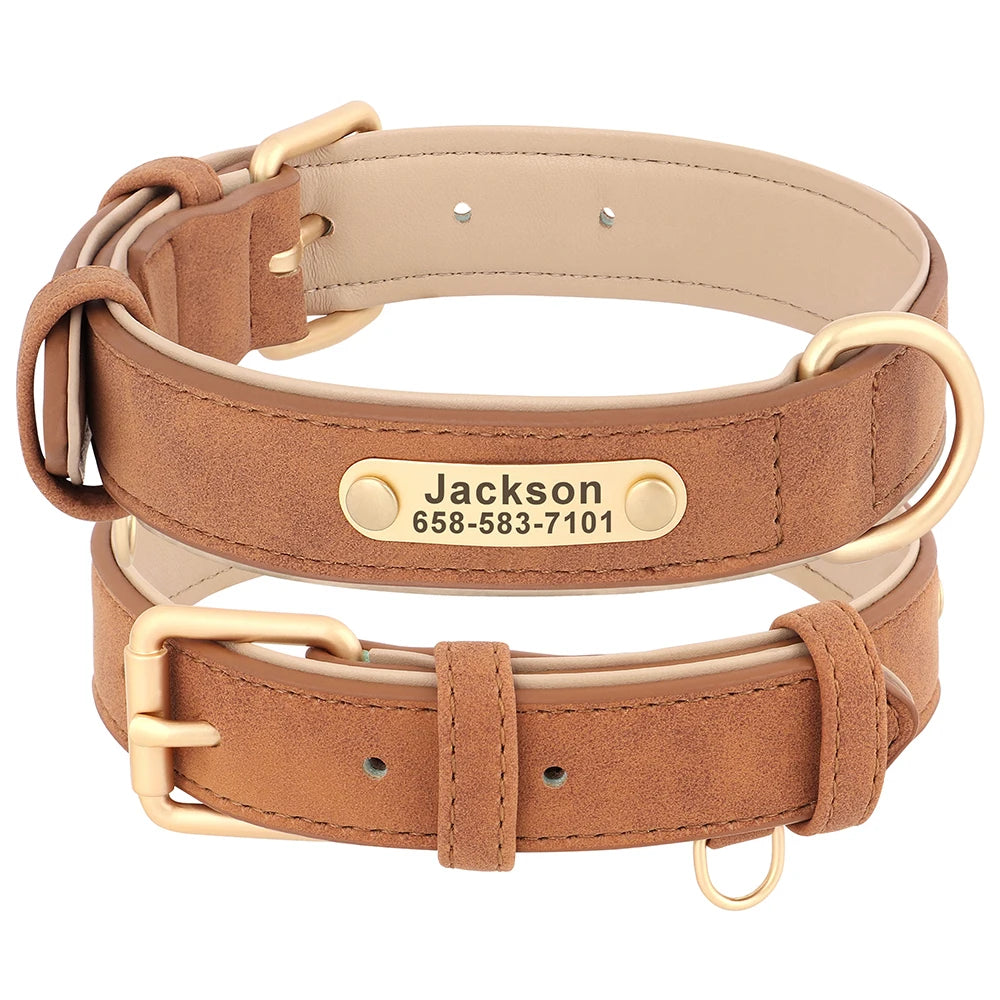 New Soft Padded Personalized PU Leather Dog Collar with Free Engraved ID