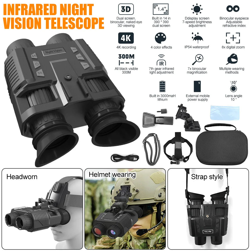 Night Vision Binoculars 3D HD 1080P Infrared Digital Hunting Telescop