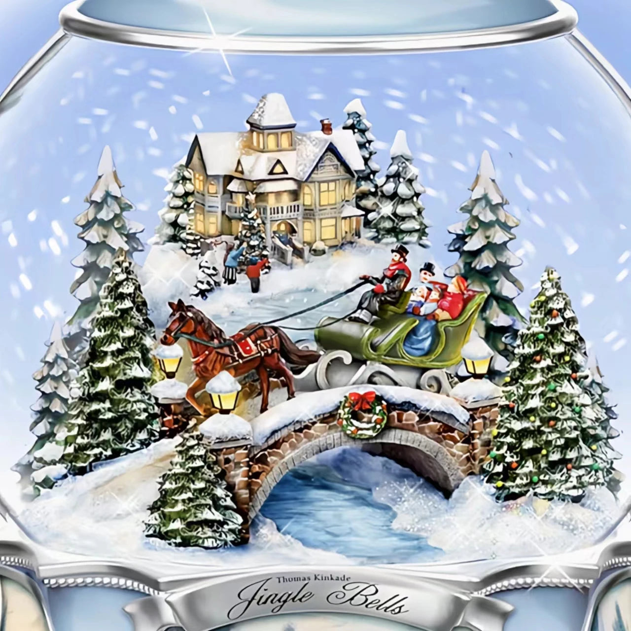The Bradford Exchange Thomas Kinkade Jingle Bells Christmas Musical Snowglobe