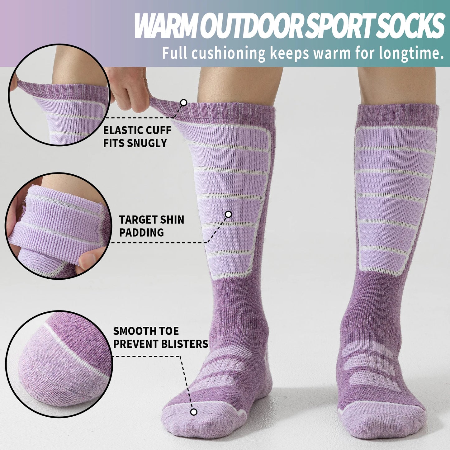 3 Pairs of Merino Wool Ski Socks for Women and Men, Warm Winter Knee High Socks,
