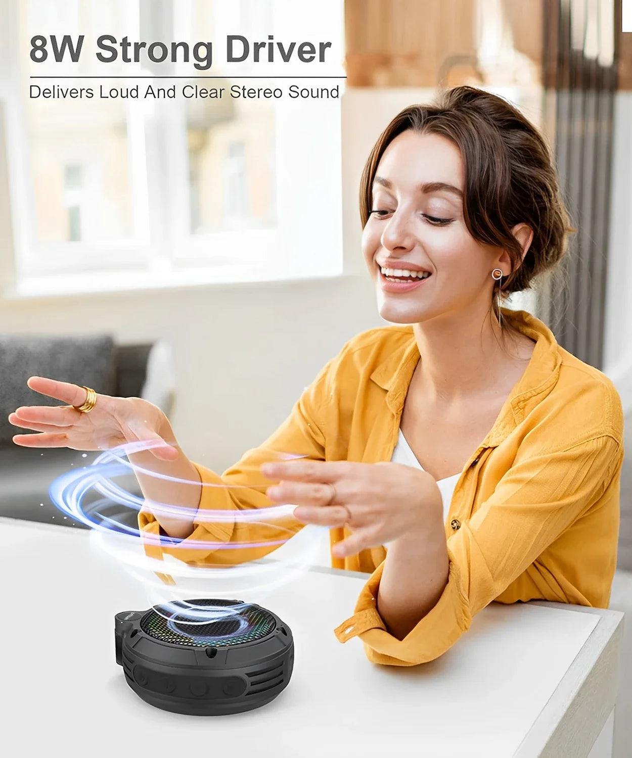 2024 Bluetooth Speaker with RGB Light, IPX7 Waterproof Portable Shower Speaker w/HD Sound