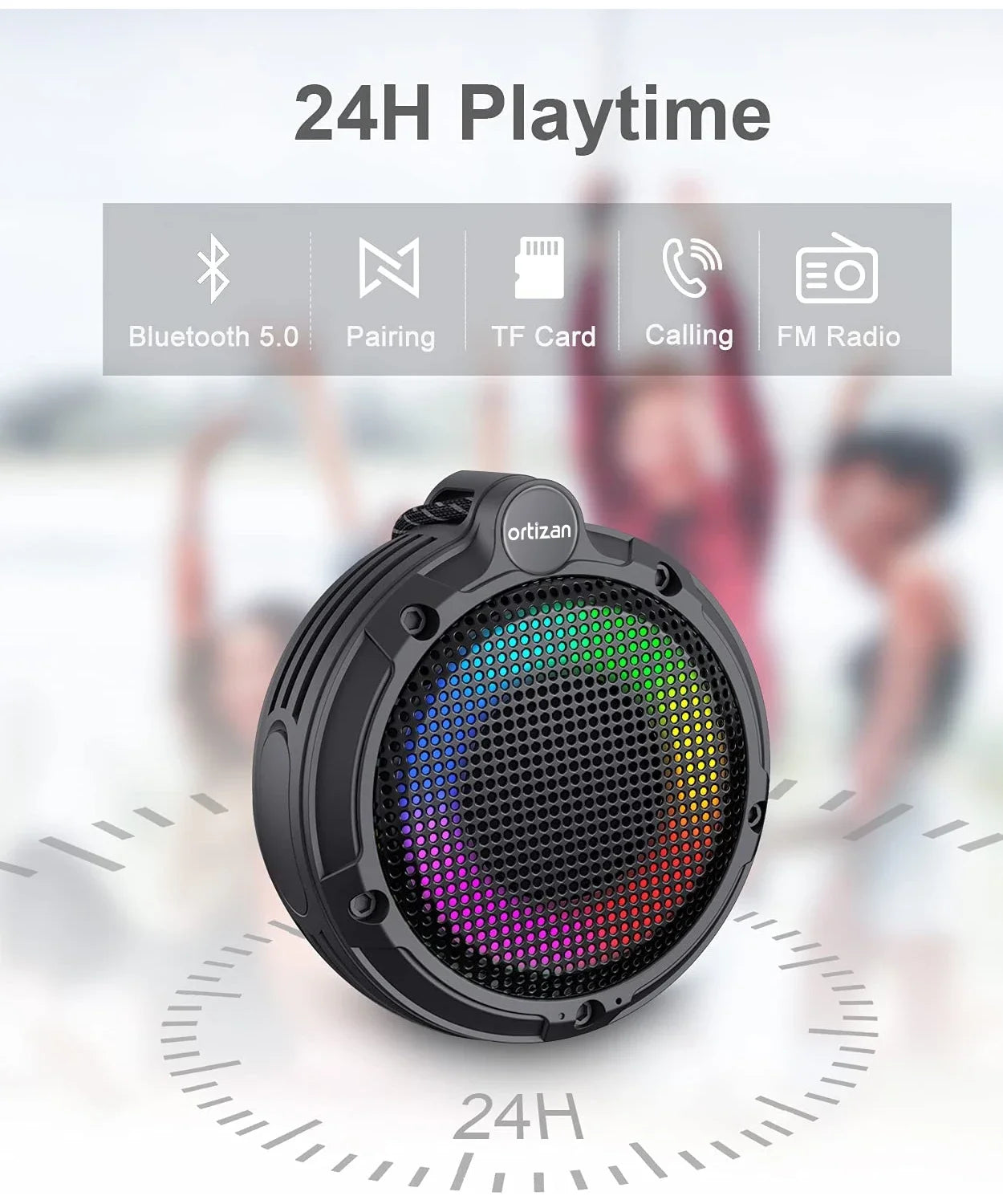 2024 Bluetooth Speaker with RGB Light, IPX7 Waterproof Portable Shower Speaker w/HD Sound