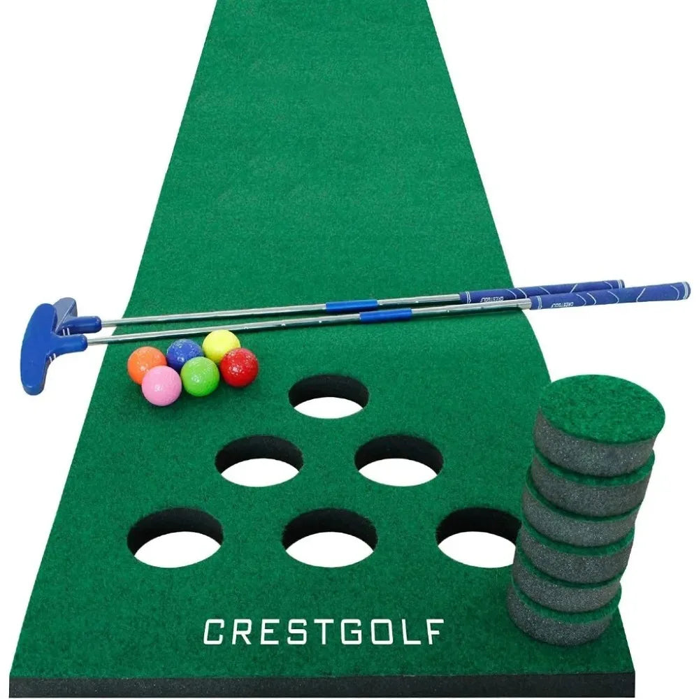 Golf Pong Mat Game Set Green Mat,Golf Putting Mat with 2 Putters, 6 Golf Balls,