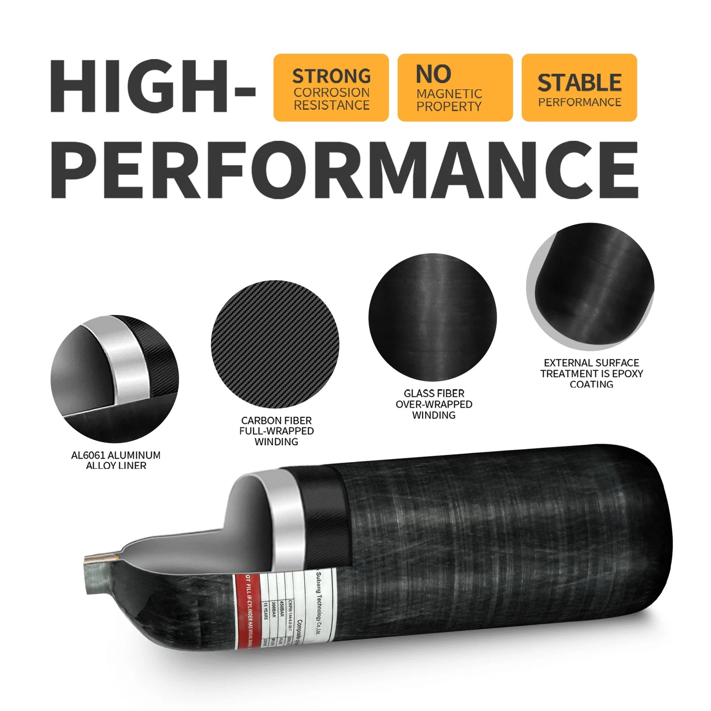 TUXING 4500Psi 300Bar 6.8L Carbon Fiber Cylinder High Pressure Air Tank