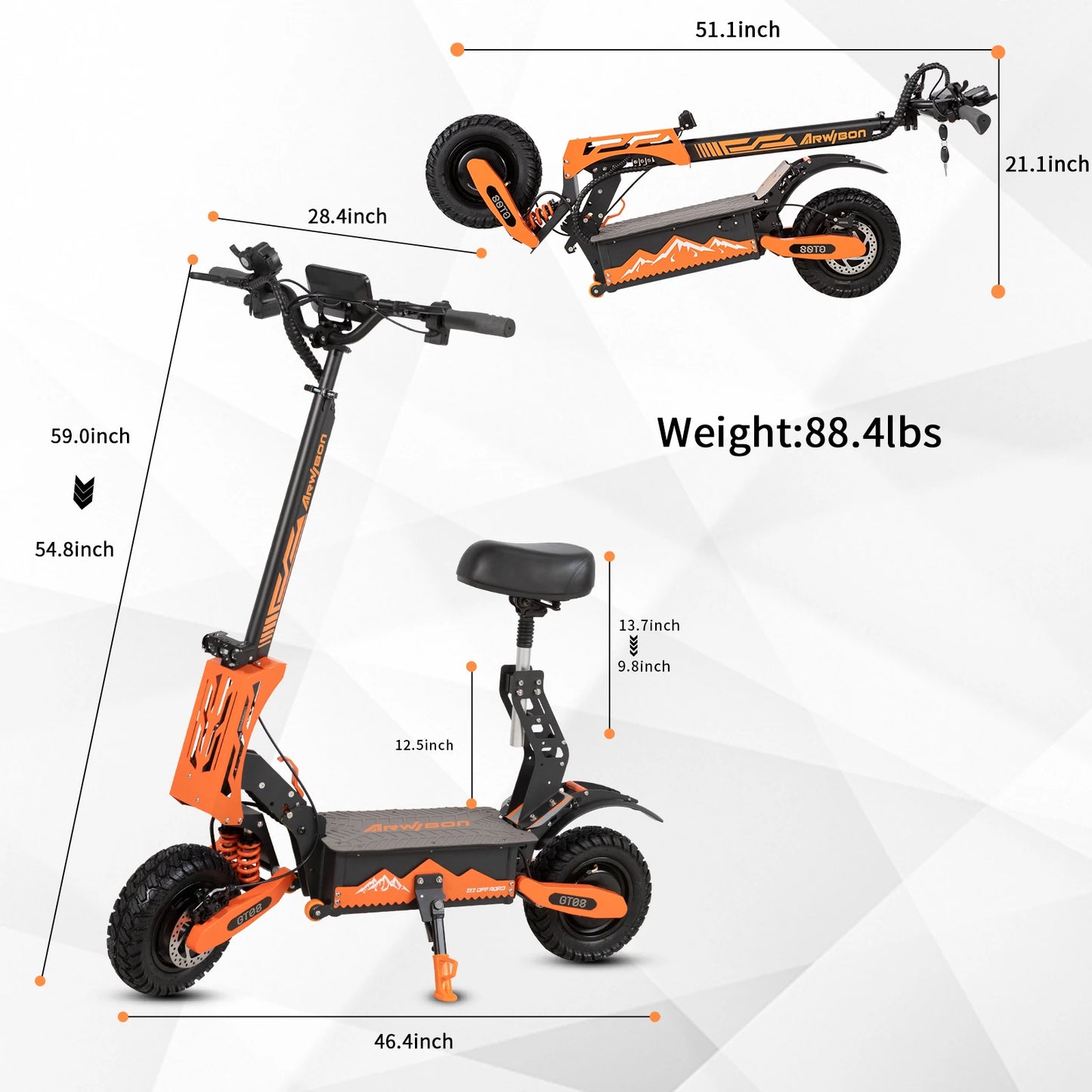 Arwibon 5600W Adult Electric Scooter Dual Motor Top Speed 50MPH,60V27AH, 11-inch Off-Road Tires Sport Folding eScooter with Seat