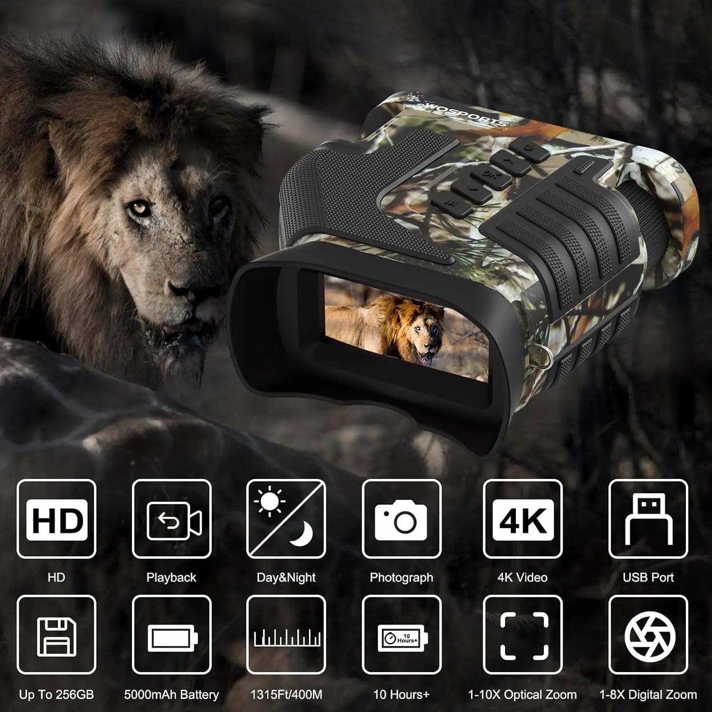 Night Vision Binoculars, 1315FT 4K Night Vision Goggles for Adults, 10X Optical Zoom, 8X Digital Zoom, Rechargeable NVG